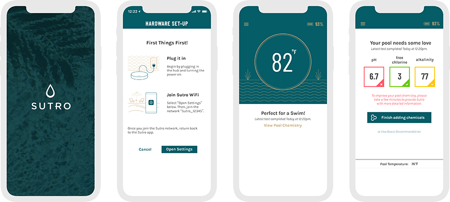 Screenshots of a minimum viable product (MVP) for IoT startup, Sutro